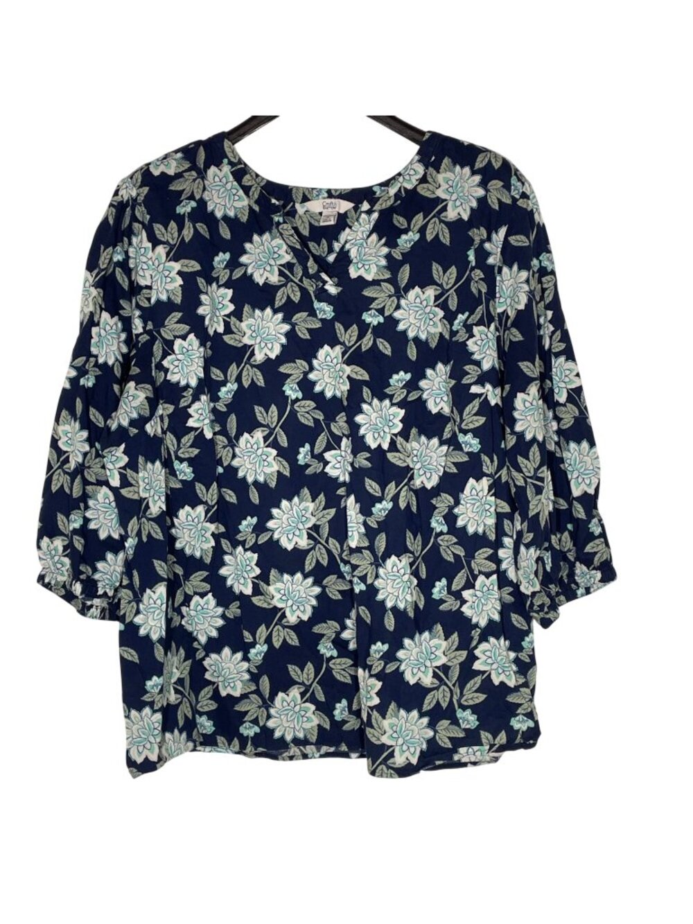Croft & Barrow Floral Leaf Cotton Popover Top Sz 2X Boho